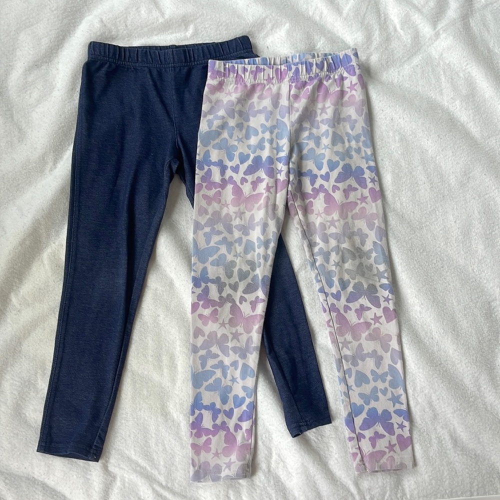 2 pack girls carters denim and butterfly leggings sz 7